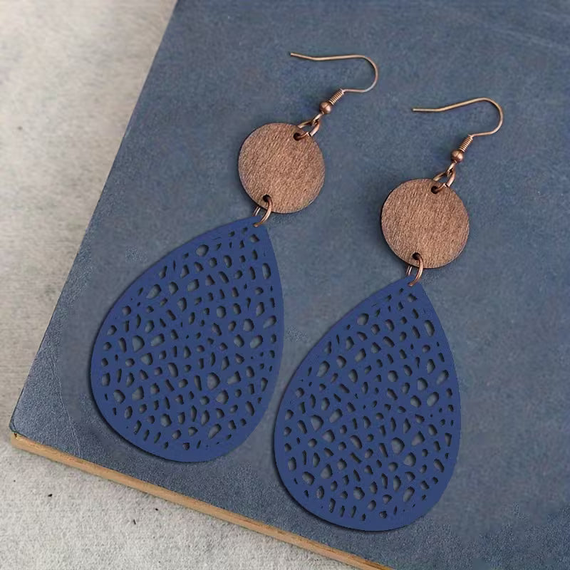 Vintage Cutout Leather Drop Earrings
