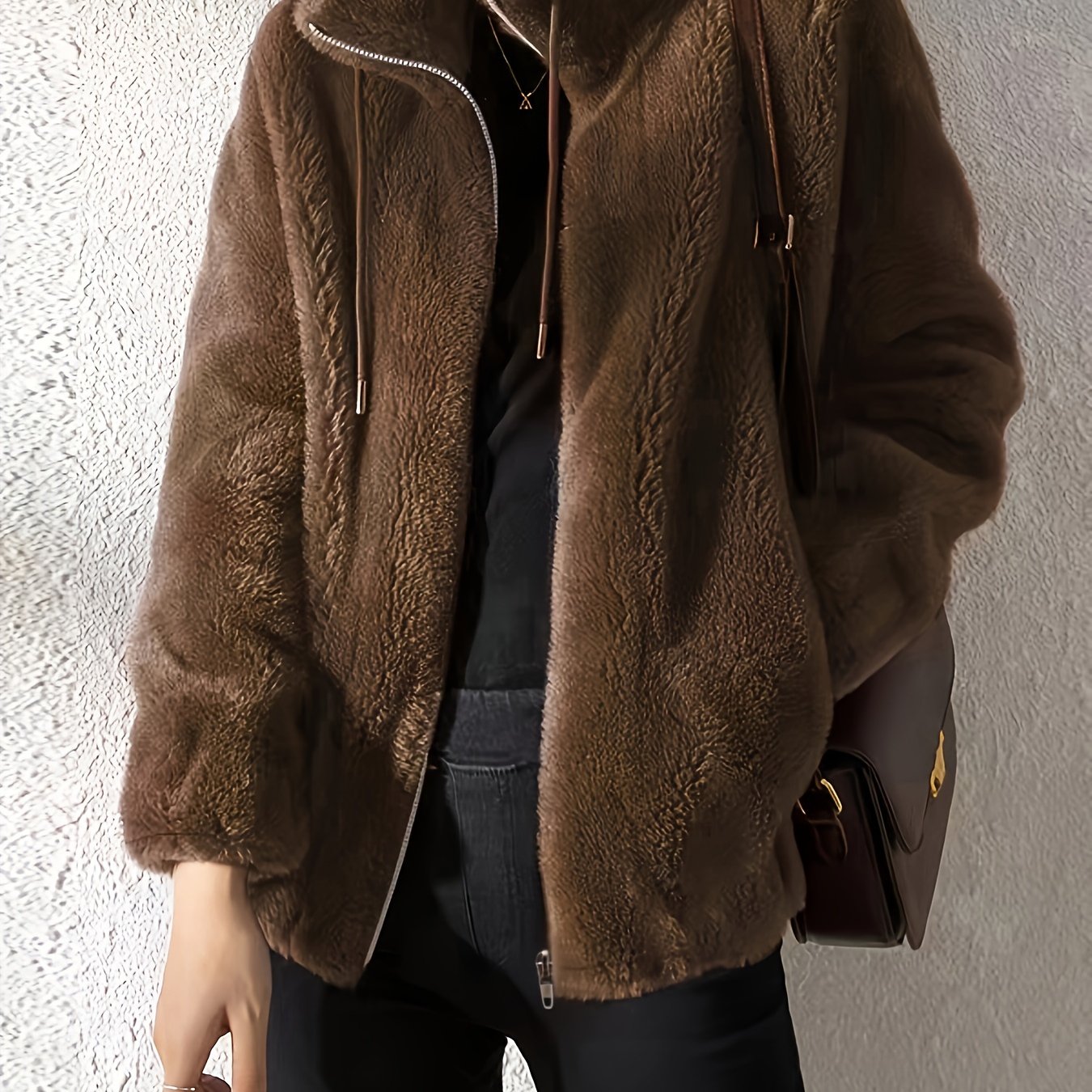 Nina | Casual warm teddy jacket with drawstring and zipper