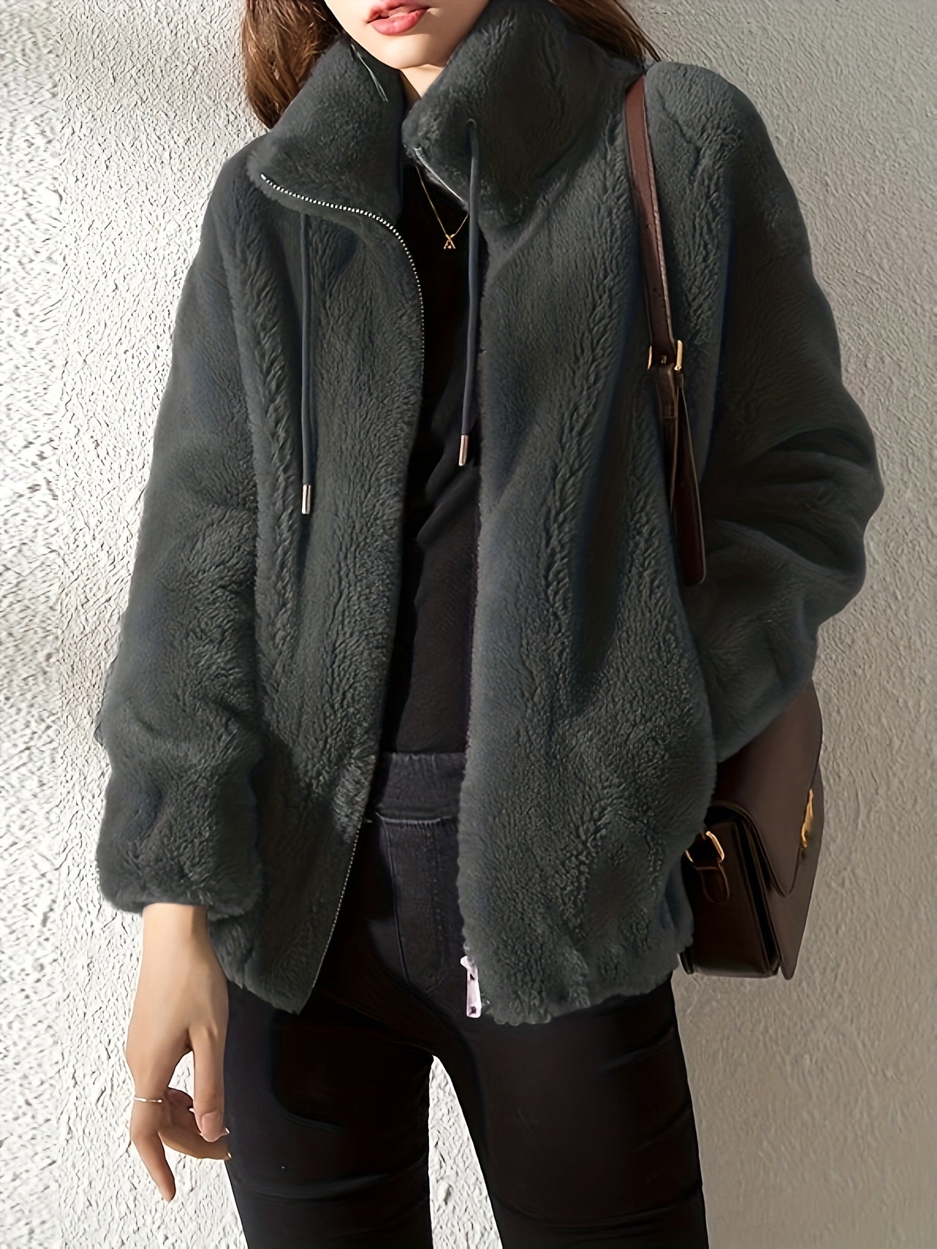 Nina | Casual warm teddy jacket with drawstring and zipper