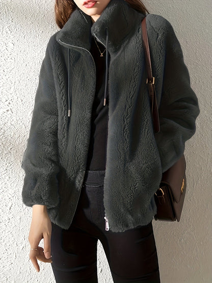 Nina | Casual warm teddy jacket with drawstring and zipper