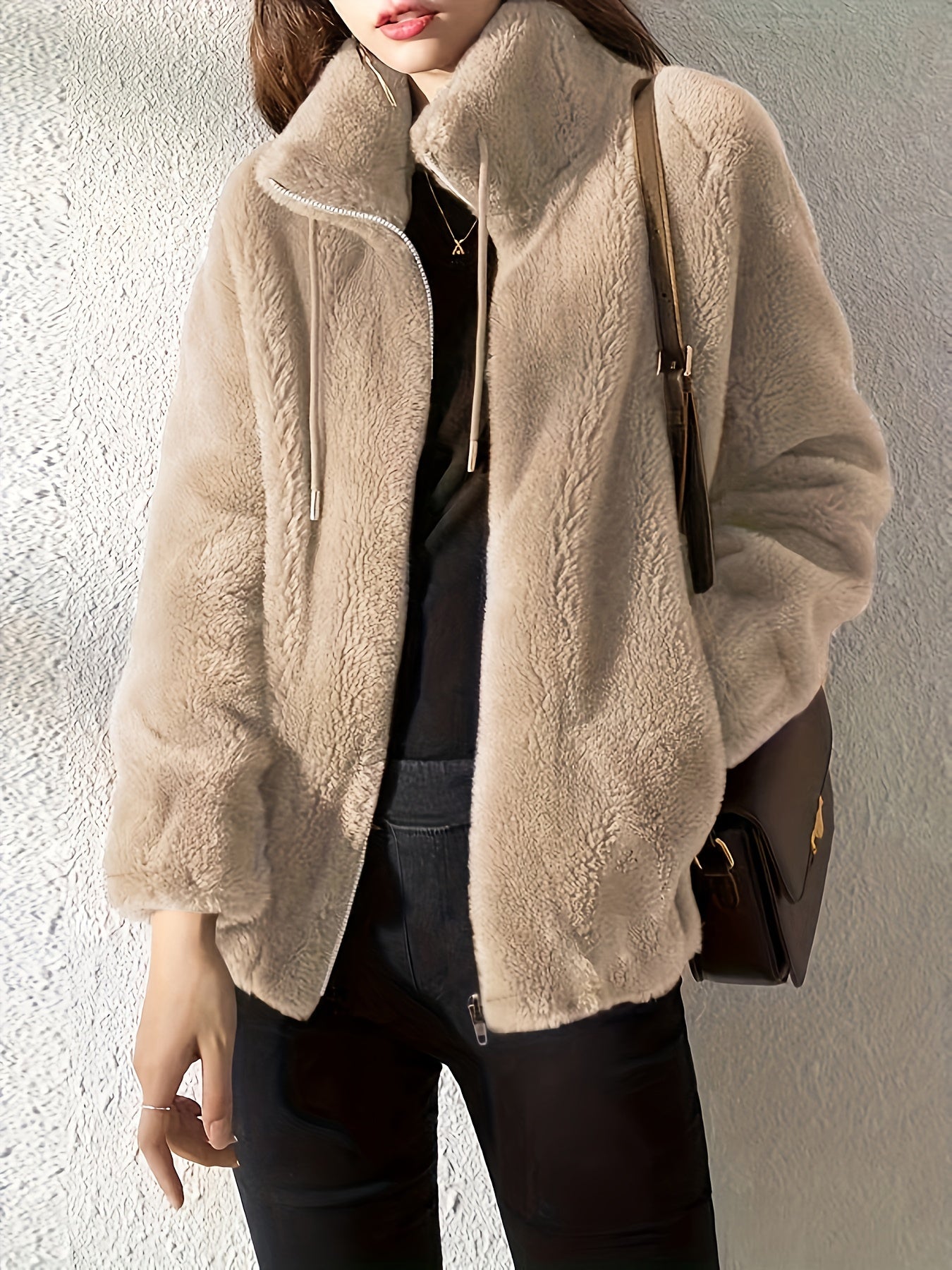 Nina | Casual warm teddy jacket with drawstring and zipper
