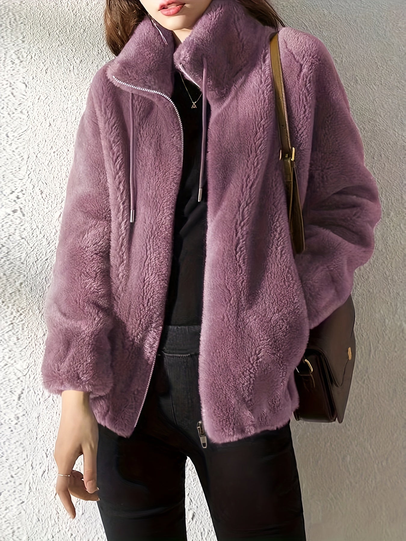 Nina | Casual warm teddy jacket with drawstring and zipper