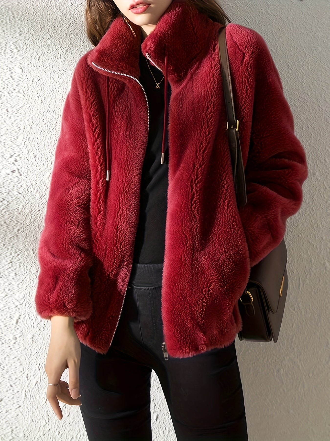 Nina | Casual warm teddy jacket with drawstring and zipper