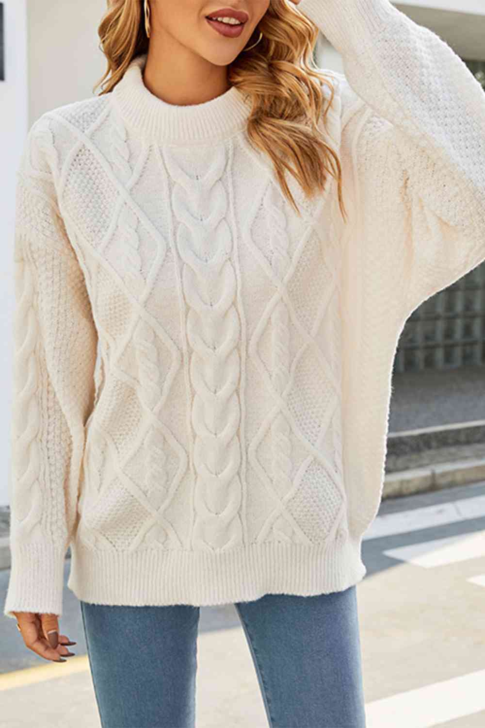 Women's Cable Knitted Jumper Crew Neck | Oversized