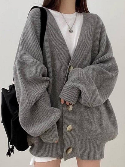 Women's Cardigan with Ribbed Knit & Button Front | Oversized