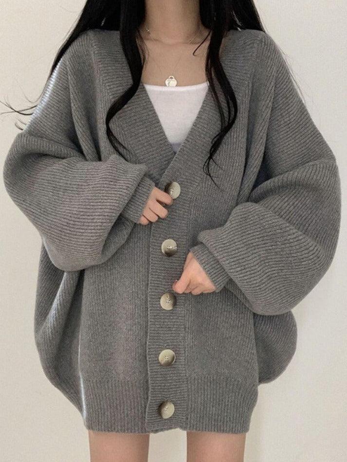 Women's Cardigan with Ribbed Knit & Button Front | Oversized