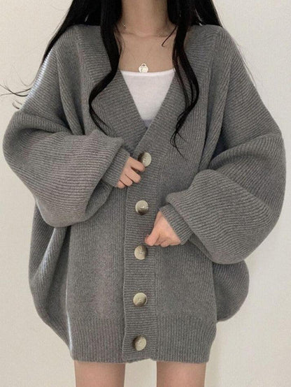 Women's Cardigan with Ribbed Knit & Button Front | Oversized