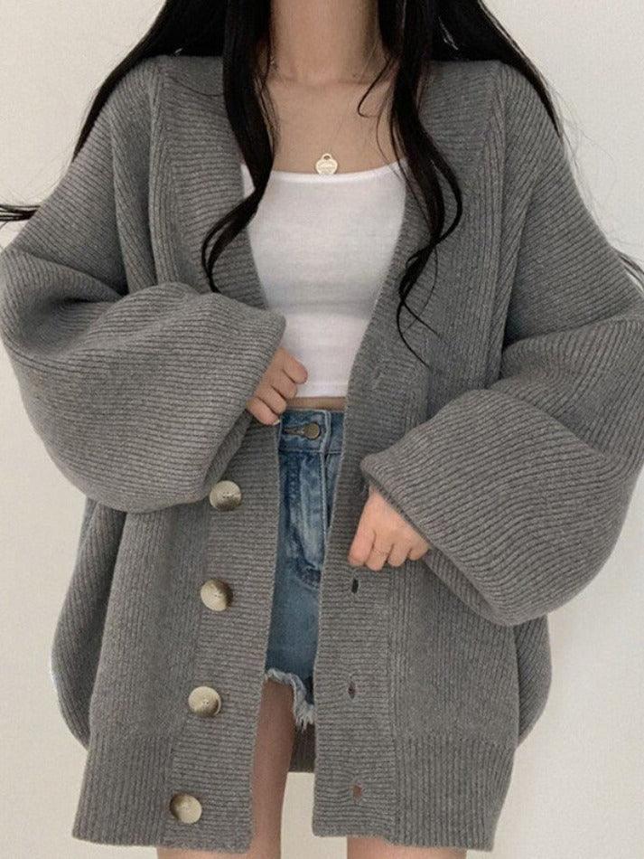 Women's Cardigan with Ribbed Knit & Button Front | Oversized