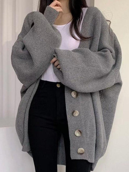 Women's Cardigan with Ribbed Knit & Button Front | Oversized
