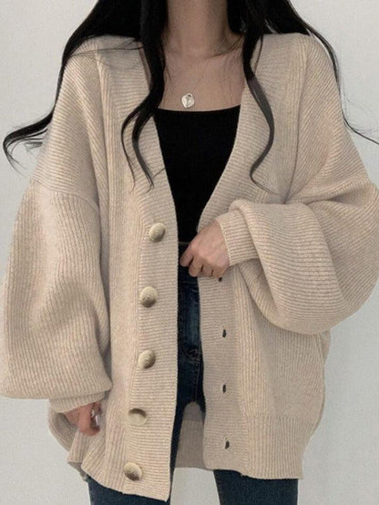 Women's Cardigan with Ribbed Knit & Button Front | Oversized
