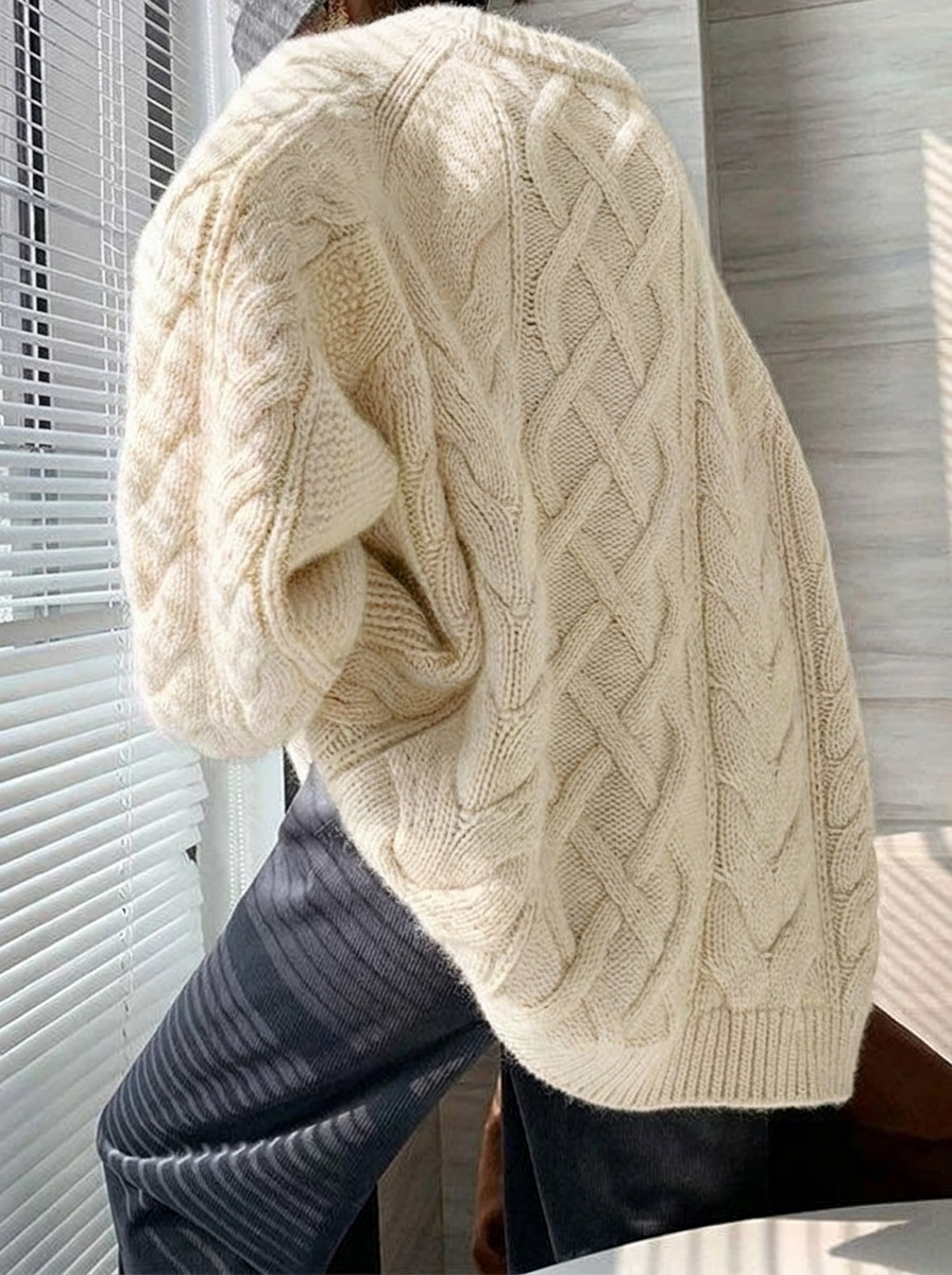 Women's Chunky Cable Knit Jumper with Mock Neck | Oversized