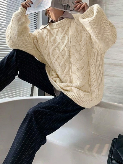 Women's Chunky Cable Knit Jumper with Mock Neck | Oversized