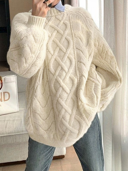 Women's Chunky Cable Knit Jumper with Mock Neck | Oversized