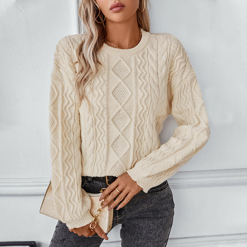 Women's Chunky Cable Knitted Jumper Crew Neck | Oversized