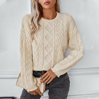 Women's Chunky Cable Knitted Jumper Crew Neck | Oversized