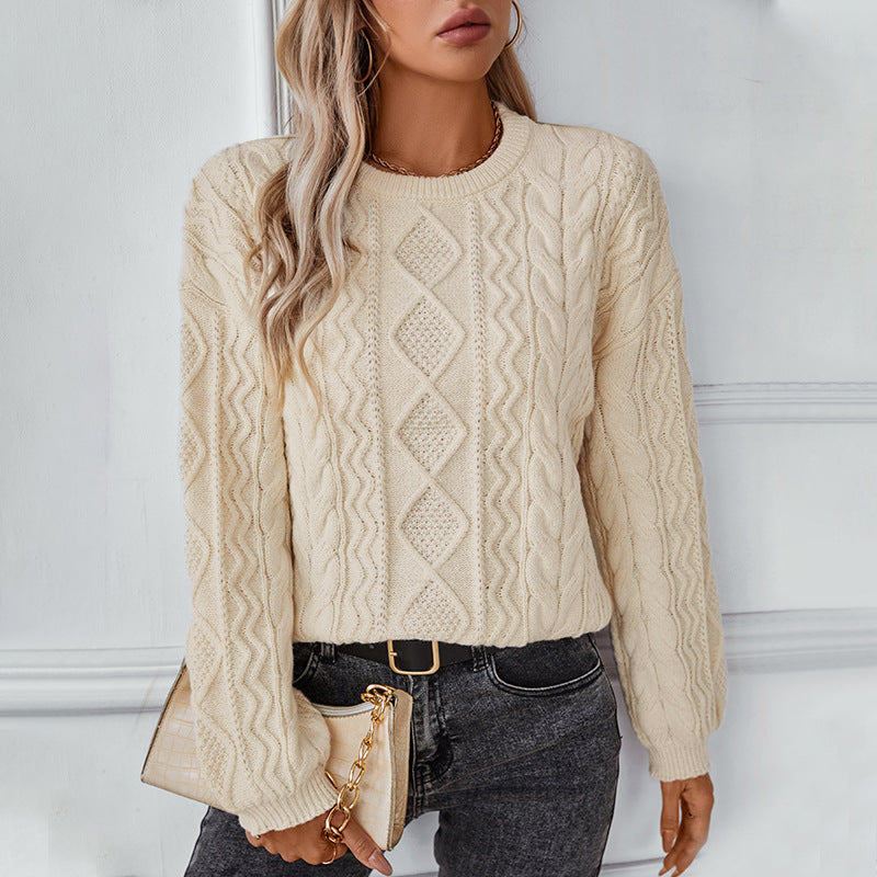 Women's Chunky Cable Knitted Jumper Crew Neck | Oversized