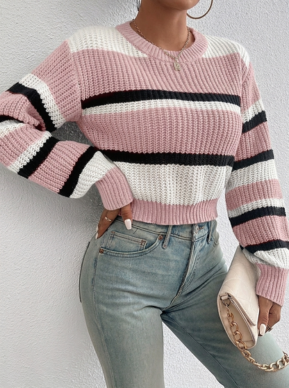 Women's Cropped Knitted Jumper | Striped