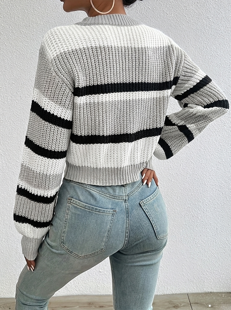 Women's Cropped Knitted Jumper | Striped
