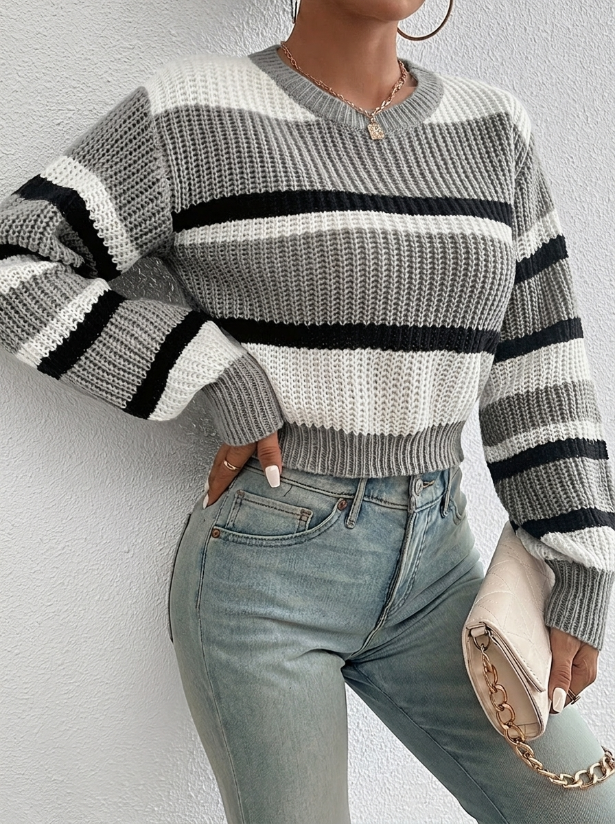 Women's Cropped Knitted Jumper | Striped