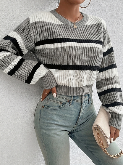 Women's Cropped Knitted Jumper | Striped