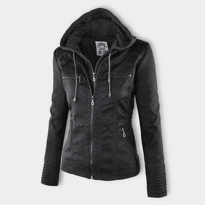 Lucinda | Hooded Moto Jacket with Removable Hood
