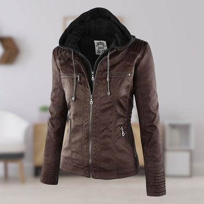 Lucinda | Hooded Moto Jacket with Removable Hood