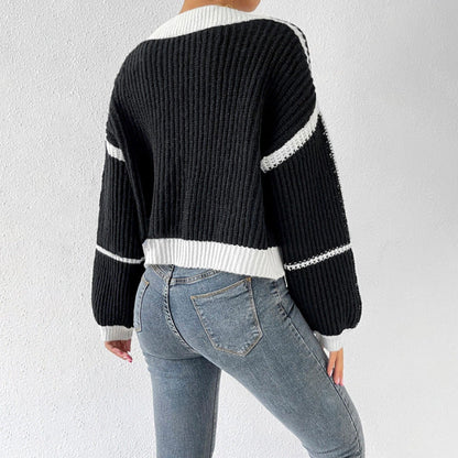Women's Knit Cardigan with Balloon Sleeves & Open Front | Cropped