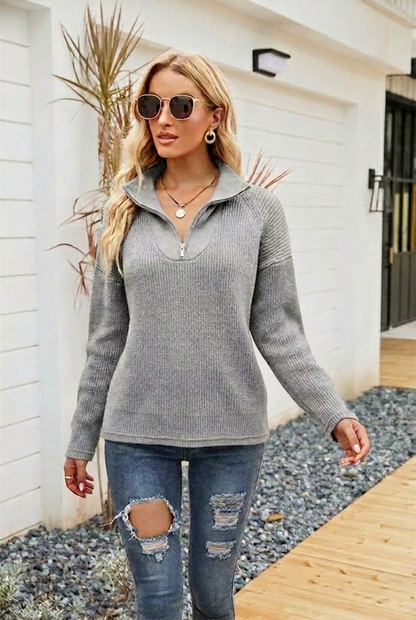Women’s Knitted Jumper Half Zip Long Sleeve | Casual