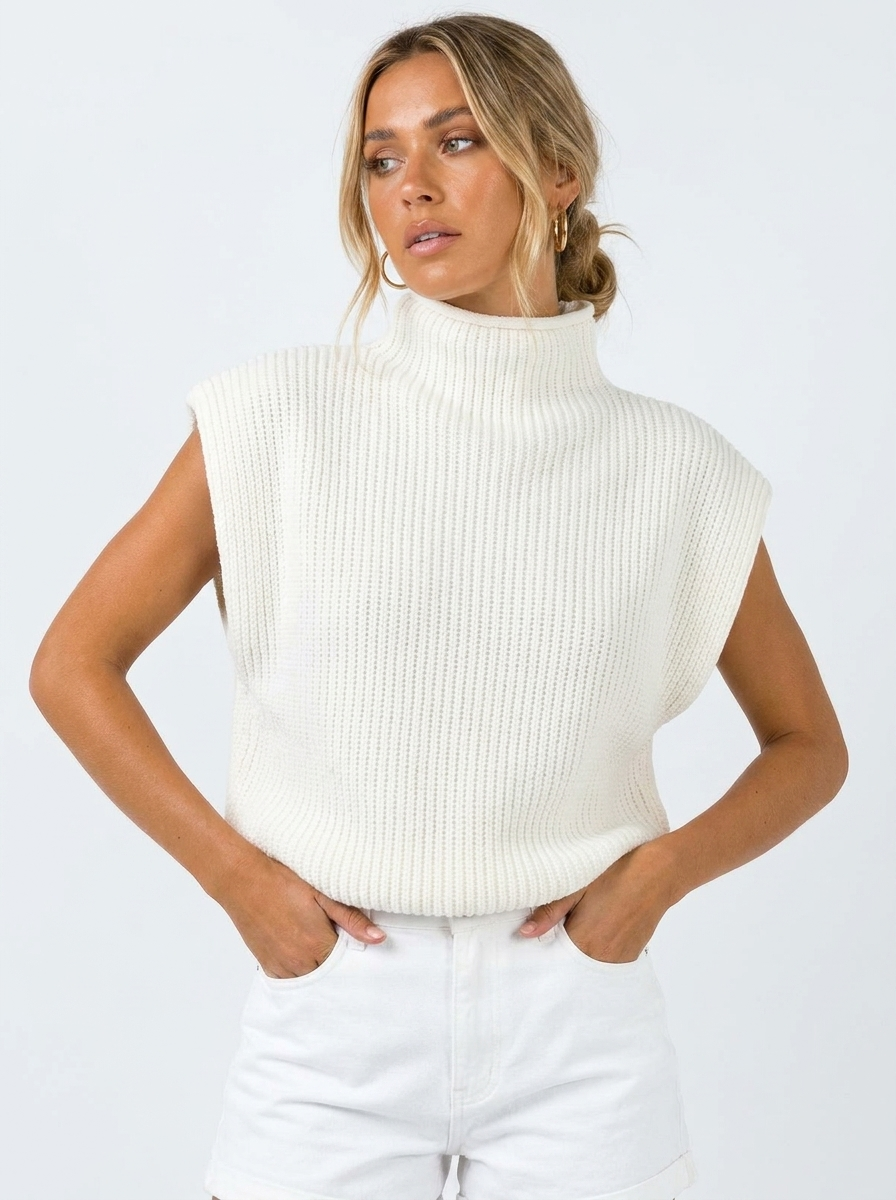 Women's Knitted Vest Sleeveless High Neck | Oversized Style