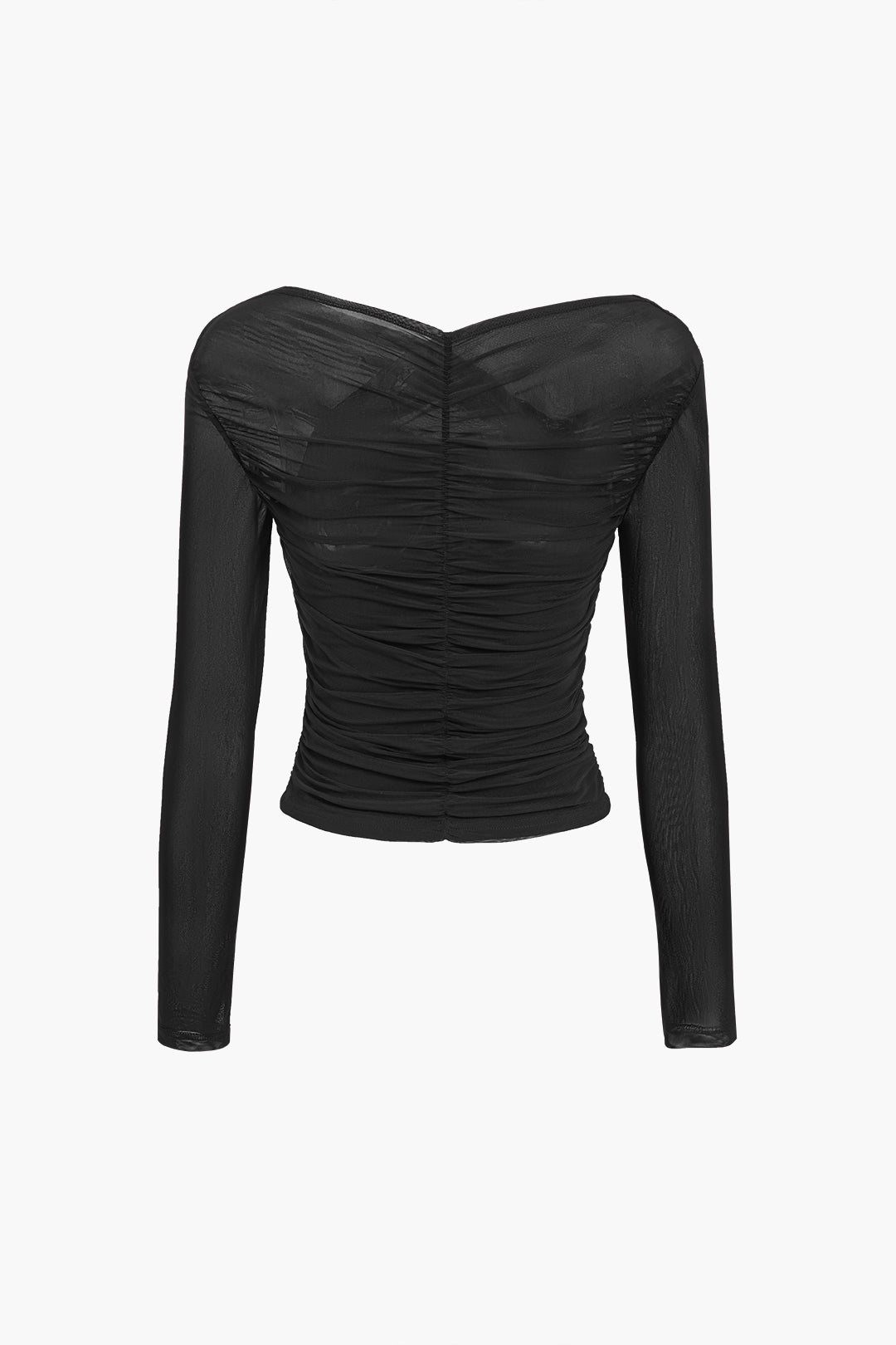 Women's Mesh Long Sleeve Top Ruched Wrap V-Neck | Cropped