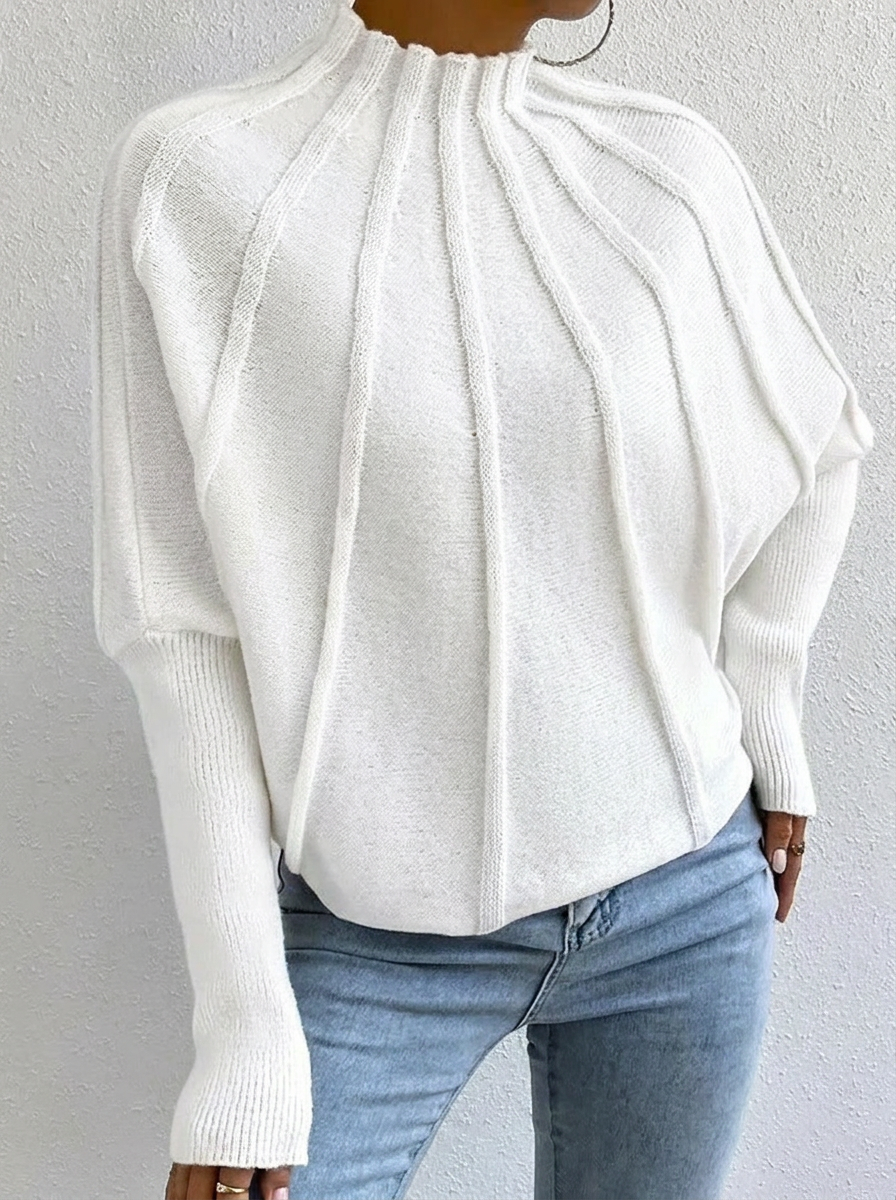 Women's Sunburst Knit Jumper with Mock Neck & Batwing Sleeves | Casual