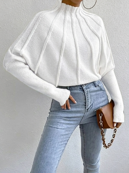 Women's Sunburst Knit Jumper with Mock Neck & Batwing Sleeves | Casual
