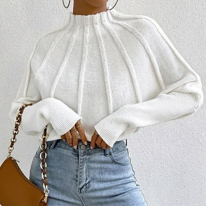 Women's Sunburst Knit Jumper with Mock Neck & Batwing Sleeves | Casual