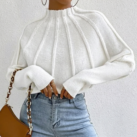 Women's Sunburst Knit Jumper with Mock Neck & Batwing Sleeves | Casual